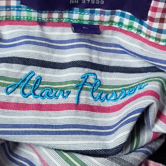 ALAN FLUSSER Men’s Long Sleeve Casual Shirt Size Large Multi- Color Stripped Top - Picture 6 of 13